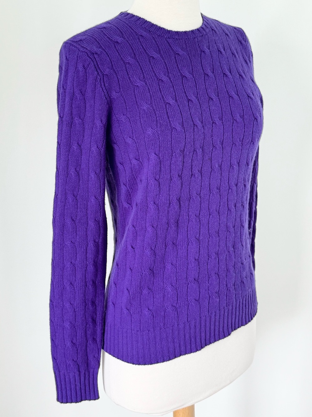 Ralph Lauren Black Label Slim Fit 100% Cashmere Cable Crewneck Sweater Sz Medium
